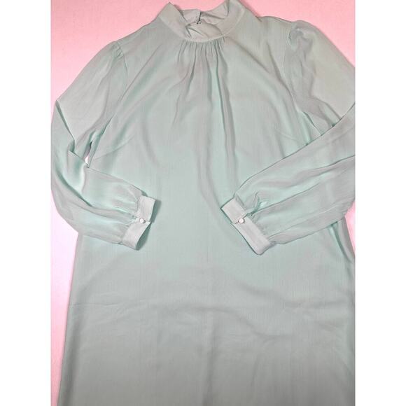 NWT J. Crew Size 14 Mock neck Shift Dress Long Sleeves Mint Green Chiffon - Picture 4 of 13
